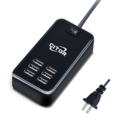 Multiport USB Charger, 6 Port USB Charging Station for Multiple Devices, Phone, Tablet, Power Strip with ON/Off Switch (Black) - color: black
