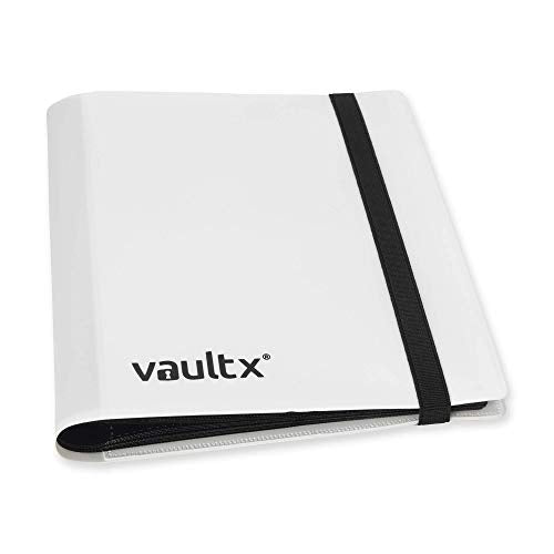 Vault X 4 Pocket Strap Trading Card Binder 160 Cards Side Loading (White) | Holds 160 standard-size TCG cards in 20 side-loading 4-pocket pages. Padded, water-resistant cover. - color: White