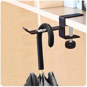 Metal Headphone Headset Holder Hanger with Under Desk Design Mount Clamp Clip Grip - Hooks onto Surface Without Glue Or Mess - Fits Headphones