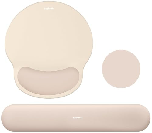 Sushret Mouse Pad and Keyboard Wrist Rest, 3-in-1 Gel Memory Foam Ergonomic Mouse Pad with Wrist Rest Set, Gaming Mousepad Arm Cushion Support for Computer Office Desk Accessories Cute Setup,Apricot - color: Apricot