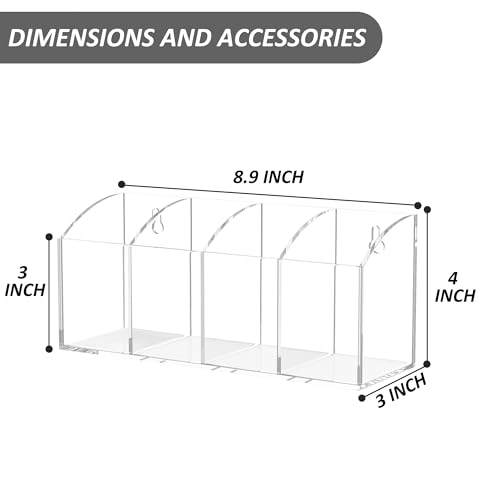 Acrylic Pen Holder Organizer 4 Compartments, Clear Makeup Brush Holder, No Drill Wall Mounting Pencil Holder for Office Accessories - size: 4 Compartments