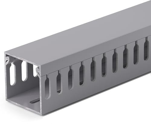 1.6"H x 1.6"W Cable Raceway, 12ft Under Desk Wire Management Channel, Black | Slotted Wire Duct, 4 Pack (3 ft Each), Heavy-Duty PVC Cable Management for Server Racks, Network Cables & Electrical Cabinets - color: Grey, size: 1.6in H X 1.6in W X 12ft L