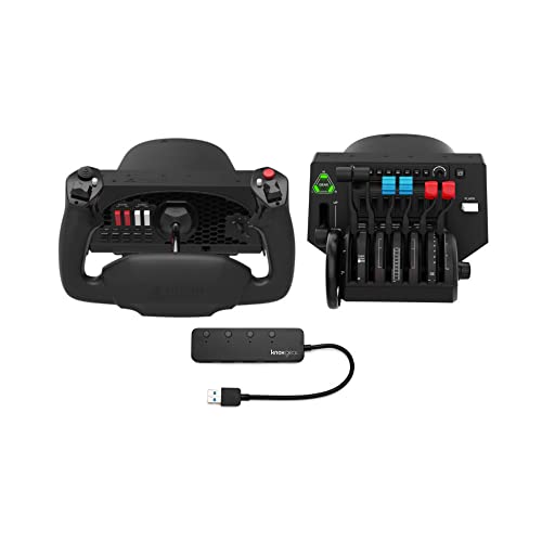 Honeycomb Alpha Yoke Plus Bravo Throttle Quadrant and 4 Port USB (3 Items) | Includes Alpha Flight Yoke, Bravo Throttle Quadrant and Knox Gear 4-Port USB 3.0 Hub, Pc and Mac Compatible - size: Bundle (3 Items)