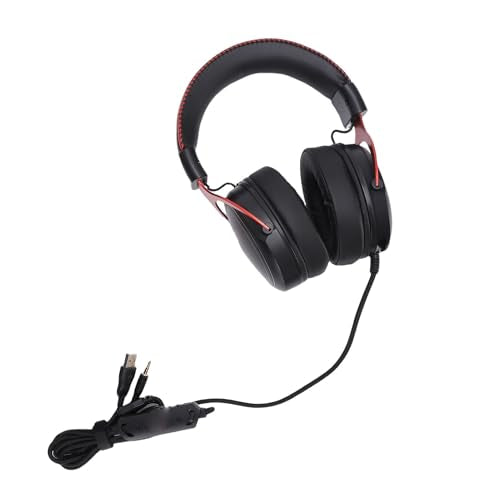 SUNGOOYUE RGB Noise Canceling Gaming Headset, Wired PC Headphones with Microphone, Clear Sound for Gaming Enthusiasts (Black and Red) - color: Black and Red