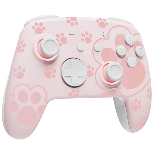 Switch Pro Controller Wireless Compatible with Nintendo Switch 2/OLED/Lite, Grily Hall Effect Controller, Firefly Bluetooth Remote Gamepad Controles Pink with 7 LED Colors/Paddle/Turbo- Cat Paw Pattern - color: Pink