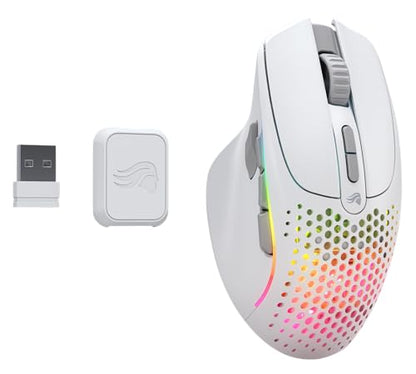 GLORIOUS Gaming Model I 2 Wireless Gaming Mouse - Hybrid 2.4Ghz & Bluetooth, 75g Superlight, 9 Buttons (2 Swappable), RGB, PTFE Feet, MMO/MOBA/FPS, Long Battery Life, Side Thumb Rest - White - color: Matte White, size: Model I2 Wireless