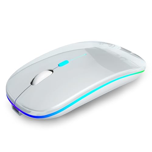 AIKOKOK Wireless Bluetooth Mouse, Rechargeable, Dual Mode Bluetooth 5.2 & 2.4G USB, LED Lights, Slim, Silent, Portable Computer Mouse for Laptop, PC, MacBook, iPad, Tablet (Silver) - color: Silver