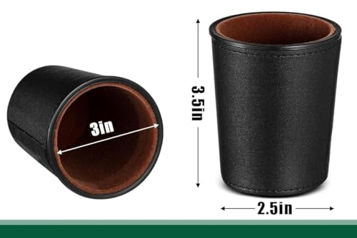 Leather Dice Cup, Quite Felt-Lined Interior, 6 Shaker Cups and 30 Dot Dices, one Carry Bag (Black and Brown) - color: Black and Brown