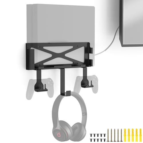 PS4 Original Console Wall Mount Bracket Kit(Old Model) | Comes with detachable dual controller holders and headphone hanger, mount near or behind TV