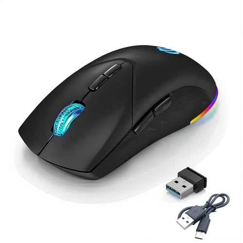 Wireless Mouse, Bluetooth Rechargeable Mouse, Dual Mode BT 5.2 + 2.4G USB Silent Wireless Bluetooth Mouse, RGB Ergonomic Design, 3-Level Adjustable DPI Mouse for Laptop, PC, Mac, Ipad, Black - color: Black