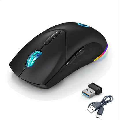 Wireless Mouse, Bluetooth Rechargeable Mouse, Dual Mode BT 5.2 + 2.4G USB Silent Wireless Bluetooth Mouse, RGB Ergonomic Design, 3-Level Adjustable DPI Mouse for Laptop, PC, Mac, Ipad, Black - color: Black