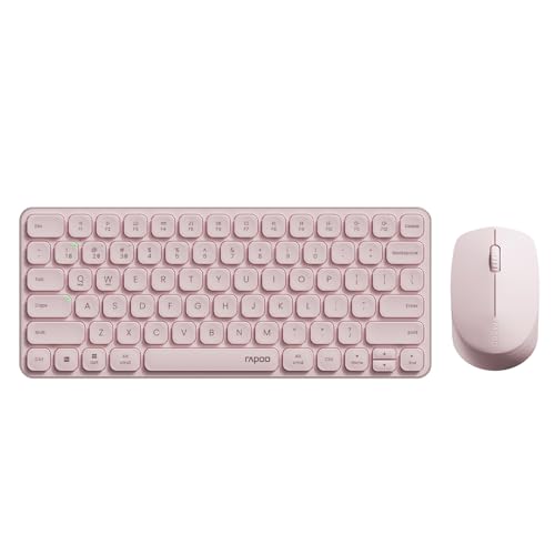 Rapoo Multi-Device Keyboard and Mouse Combo, 2.4GHz/Bluetooth 5.0/4.0 Wireless Keyboard & Mouse Set for Windows/Mac/Linux/Chrome, Support 4 Devices, Low-Profile Silent Click, Battery Powered, Pink - color: Pink, size: 9010M