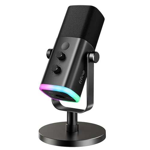 FIFINE AmpliGame AM8 USB/XLR Dynamic Microphone for Gaming Streaming | Podcast Mic with RGB Light, Mute Button, Headphones Jack, Desktop Stand, for Vocal Recording Singing YouTube - color: Black