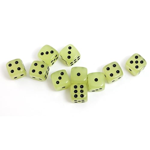 Smartdealspro 10-Pack D6 Six Sided Glow in The Dark Dice Die for DND, MTG, RPG, Tenzi, Farkle, Yahtzee, Bunco, Teaching Math, Table Board Game - size: 14mm(10pcs)