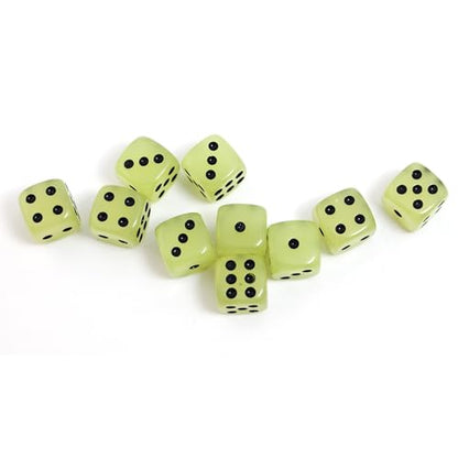 Smartdealspro 10-Pack D6 Six Sided Glow in The Dark Dice Die for DND, MTG, RPG, Tenzi, Farkle, Yahtzee, Bunco, Teaching Math, Table Board Game - size: 14mm(10pcs)