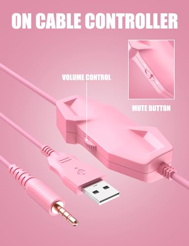 ZIUMIER Wired Pink Gaming Headset for PC, PS5, PS4, Xbox Series X|S | Noise Canceling Microphone, LED RGB Light, 50mm Driver, 3.5mm Audio Jack, Soft Memory Foam, Multi-Platform Headphones - color: Pink