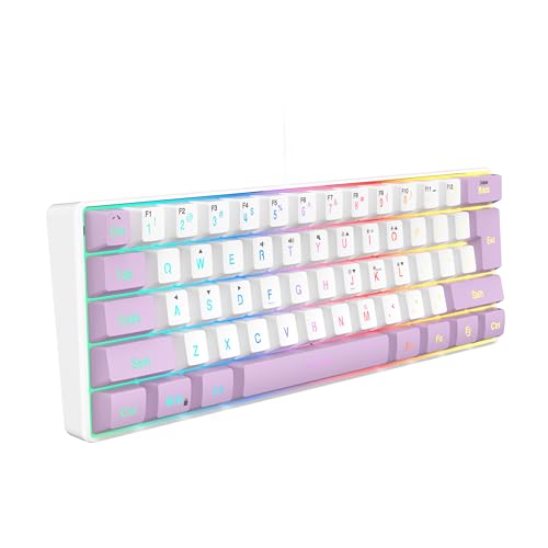 SAMA Gaming Keyboard 60 Percent, 61 Keys RGB Backlit Wired, Waterproof, Compact & Portable for PC/Mac Gamer, Travel & Business Trip - White Purple
