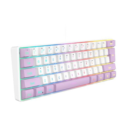SAMA Gaming Keyboard 60 Percent, 61 Keys RGB Backlit Wired, Waterproof, Compact & Portable for PC/Mac Gamer, Travel & Business Trip - White Purple
