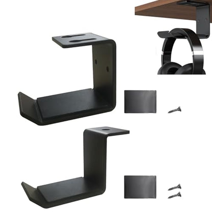 2 Pcs Black Headphone Stand Hanger Holder, Under Desk Aluminum Alloy Headset Stand with Fit for Gaming PC Accessories, Under Clamp Hook Mount Suitable for Controller, Office, Computer