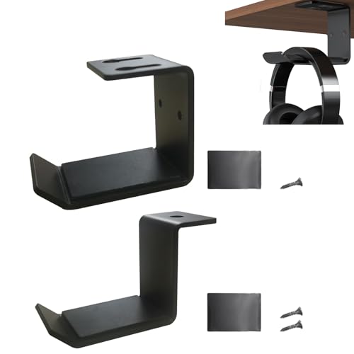 2 Pcs Black Headphone Stand Hanger Holder, Under Desk Aluminum Alloy Headset Stand with Fit for Gaming PC Accessories, Under Clamp Hook Mount Suitable for Controller, Office, Computer