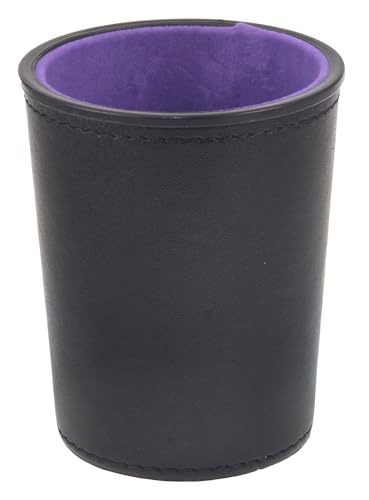 Leather Dice Cup, Quite Felt-Lined Interior, 6 Shaker Cups and 30 Dot Dices, one Carry Bag (Black and Purple) - color: Black and Purple