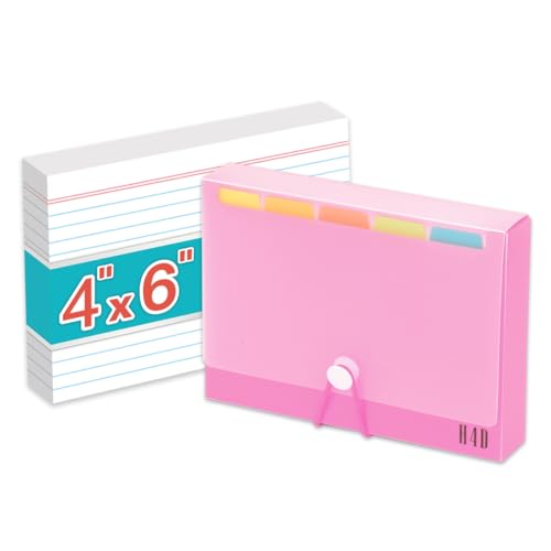 H4D 4x6 Index Card Case with 100 Ruled Index Cards and Dividers, Pink | Plastic Case, Heavyweight Index Cards, Colored Dividers - color: Pink, size: 4"x6"