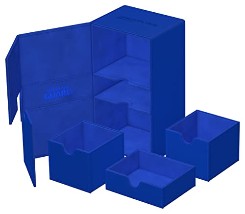 Ultimate Guard Twin Flip'n'Tray 200+, Deck Case for 200 Double-Sleeved TCG Cards + Dice Tray, Blue, Independent Magnetic Closure & Microfiber Inner Lining - color: Blue