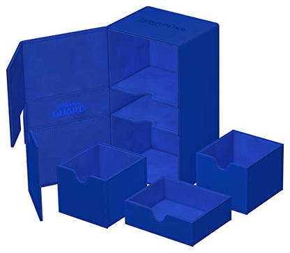 Ultimate Guard Twin Flip'n'Tray 200+, Deck Case for 200 Double-Sleeved TCG Cards + Dice Tray, Blue, Independent Magnetic Closure & Microfiber Inner Lining - color: Blue
