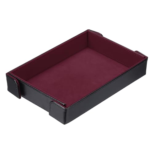 uxcell PU Leather Dice Tray, Rectangle Magnetic Folding Velvet Portable Folding Dice Rolling Tray for Table Games Keys Wallet Watch Coin, Red Brown - color: Red Brown