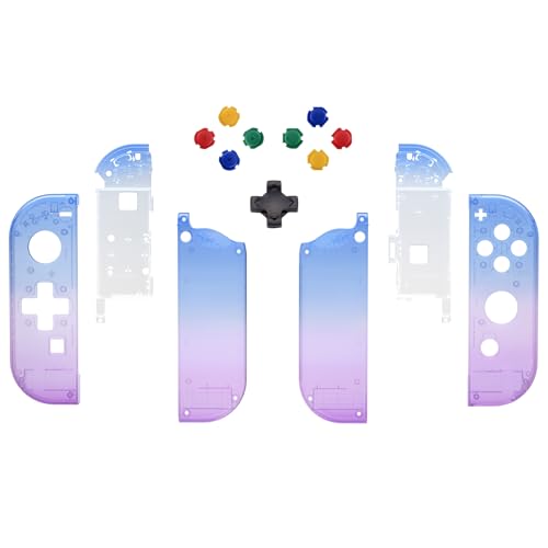 eXtremeRate Gradient Translucent Bluebell Joycon Handheld Controller Housing (D-Pad Version) w/Full Buttons, Replacement Shell Case for Nintendo Switch & OLED Joy-Con – Console Without - color: Gradient Translucent Bluebell