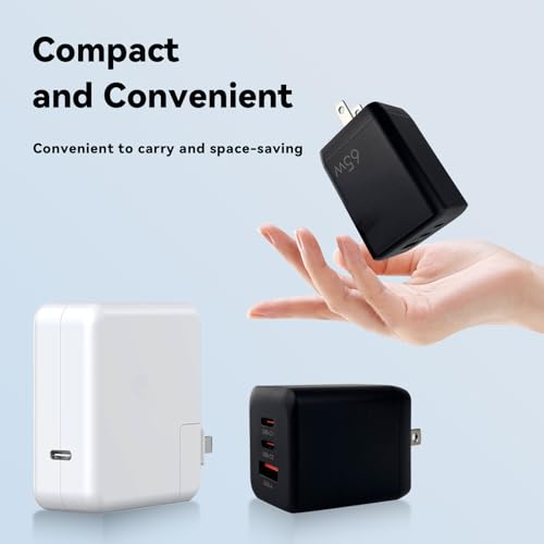 EP 65W USB C Charger Block, PPS GaN 3-Port Compact Foldable Power Adapter Fast Type C Charging Station Compatible with MacBook, Galaxy S24, iPhone 16/15Pro, Switch, Steam Deck, Galaxy S24 Black