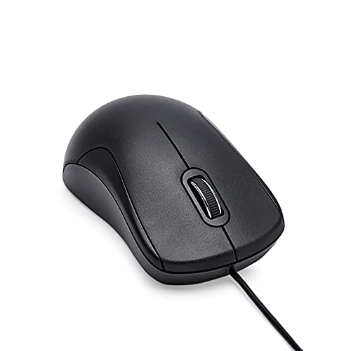 Amazon Basics 3-Button USB Wired Mouse with Precision Scroll Wheel, 1000 DPI, Ergonomic Grip, Plug and Play, 6-foot Cable, Black