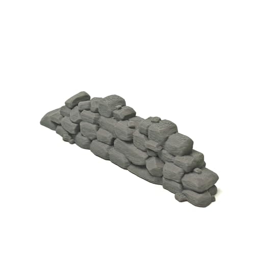 3D Printed Stone Wall Ruins, 28mm Tabletop Wargame Terrain (Grey) | Modular ruin terrain, fits 28-32mm wargames. Miniature diorama & model building accessory, universal for tabletop RPGs.