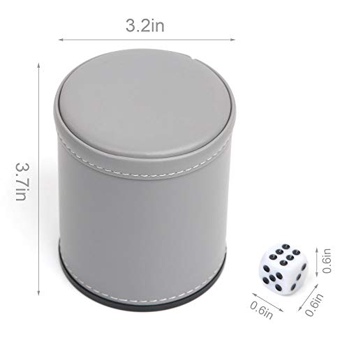 Felt Lined Professional Dice Cup - with 6 Dices Quiet for Yahtzee Game - color: Gray
