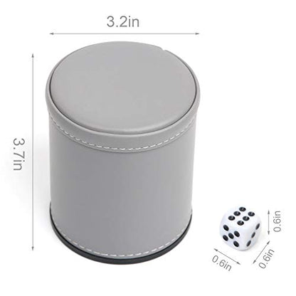 Felt Lined Professional Dice Cup - with 6 Dices Quiet for Yahtzee Game - color: Gray