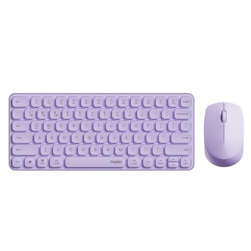 Rapoo Multi-Device Keyboard and Mouse Combo, 2.4GHz/Bluetooth 5.0/4.0 Wireless Keyboard & Mouse Set for Windows/Mac/Linux/Chrome, Support 4 Devices, Low-Profile Silent Click, Battery Powered, Purple - color: Purple, size: 9010M