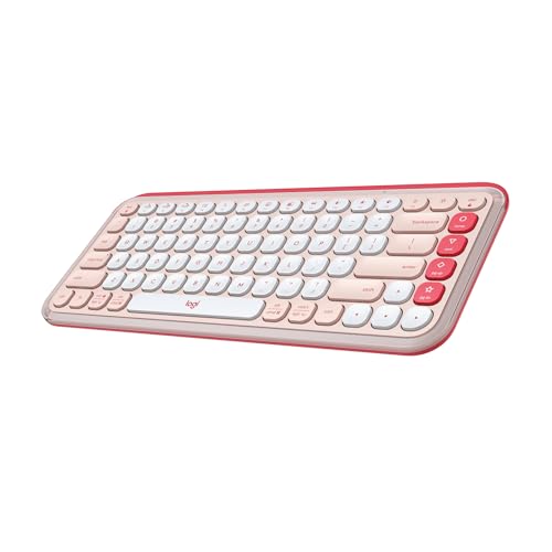 Logitech POP ICON Keys Wireless Bluetooth Keyboard, Comfortable Typing, Programmable Keys, Easy-Switch Between up to 3 Devices, for Laptop, Tablet, PC – Rose and Off-White - color: Rose, style: Keyboard