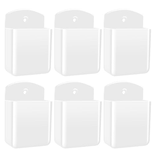 6 PCS Remote Control Holders Wall Mount, Self Adhesive TV Air Conditioner Remote Control Holder, Wall Mount Storage Box Organizer Wall Pen Holder Storage for Home Office School (White) - color: White