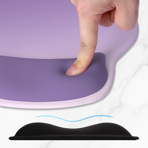 ITNRSIIET Ergonomic Mouse Pad with Wider Memory Foam Wrist Rest +17% - Curved Cushion Reduces Pressure 20%, Pain Relief, Non-Slip, Smooth, Cute Colors, 9.85 x 9 in, Lavender Fade - color: Lavender Fade
