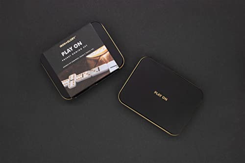 Iron & Glory Travel Dominoes Set - Dominoes Set for Adults - Travel Games - Play On Domino Game - Board Games - Mini Size Domino Deluxe Tin Case - Pocket Size - Family Night Gameplay - Gifts for Him