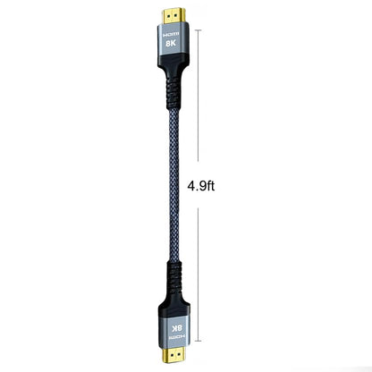 8K@60 Long HDMI Cable 5FT, 48Gbps 2.1 High Speed Gaming HDMI Cord, Braided Nylon & Gold Connectors for TV/Laptop/Monitor/PS-5/X-box/Projector/Entertainment/Sound System & More, Grey