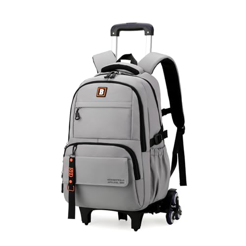 Rolling Backpack for Boys Kids with Wheels Trolley School Bag for Teens Elementary Wheeled Backpack - color: Dark Gray 6 Wheels, size: 6 Wheels