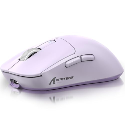 ATTACK SHARK X3 Wireless Gaming Mouse, 49g Ergonomic Computer Mouse, Triple Modes PAW3395 26K DPI Optical Sensor, 200h Battery Life, Programmable Buttons, Gaming Accessories for PC/Laptop/Mac (Purple) - color: Lavender