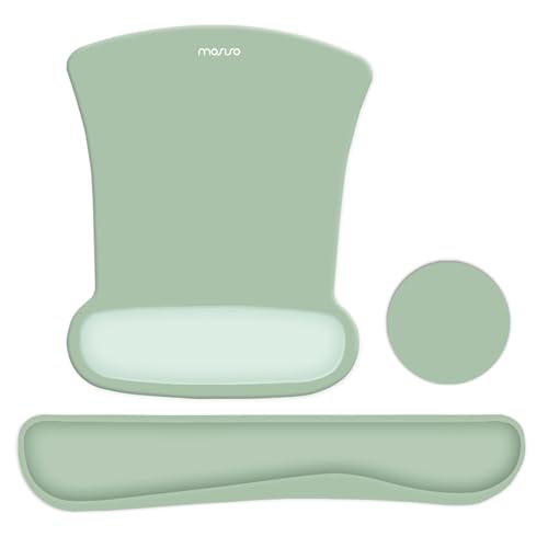 MOSISO Wrist Rest Support for Mouse Pad & Keyboard Set, Ergonomic Mousepad&Coaster Non-Slip Base Home/Office Pain Relief & Easy Typing Cushion with Neoprene Cloth & Raised Memory Foam, Green - color: Green