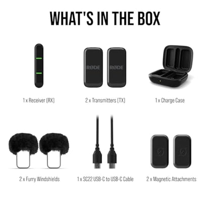 RØDE Wireless Micro — Compact Wireless Microphone for Lightning (X Through 14), Two Mics with Charging Case for Smartphone Content Creation, Black — NOT for iPhone 15+ | Two Clip-on Transmitters with Built-in Mics, Lightning Receiver, Up to 21 Hrs Battery