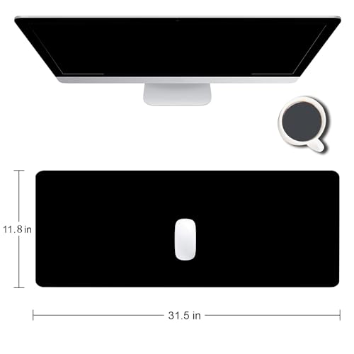 Black Large Gaming Mouse Pad with Stitched Edges, Desk Pad Extended Keyboard Mat, Non-Slip Rubber Base Mousepads for Laptop, Office, Home, 31.5X11.8 inch - color: 24 Black