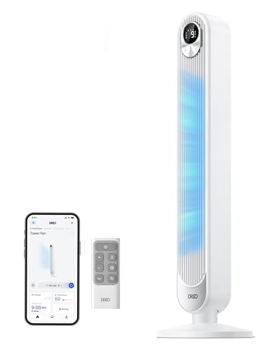 DREO Smart Tower Fan for Bedroom, Floor Standing Bladeless Oscillating Fan | 9 Speeds, 4 Modes, 12H Timer, Fans that blow cold air for Indoor Bedroom Home Office with WiFi Voice Control - color: Pearl White, size: 42 inch