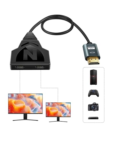 NEWCARE 4K HDMI Cable Splitter 1 in 2 Out with 1.6Ft Fixed HDMI 2.0 Cable-Mirror Display, One Male to Dual Female Support HDTV, LCD, TV, 1080P 3D, Support Two Same Size TVs at The Same Time