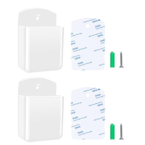 2 PCS Remote Control Holders Wall Mount, Self Adhesive TV Air Conditioner Remote Control Holder, Wall Mount Storage Box Organizer Wall Pen Holder Storage for Home Office School (White, 2) - color: White, size: 2