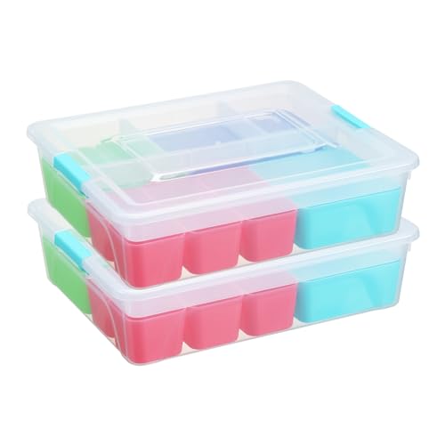 novelinks 2 Pack 10 QT Plastic Storage Box with 11 Removable Compartments, Desk Organizer Craft Organizers and Storage, Clear Storage Container for Organizing Bead, Sewing Supplies (Style4) - color: 2 Pack 10 QT